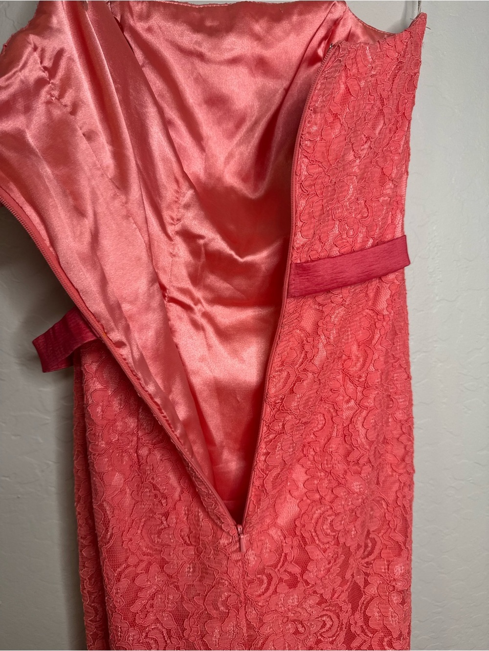 Jessica McClintock Strapless Formal Gown Coral Pink Lace Prom size 2 - Picture 10 of 12